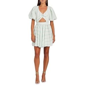 ROTATE | Intermix | NWT Birger Marie Puff Sleeve Cut Out Green Stripe Dress